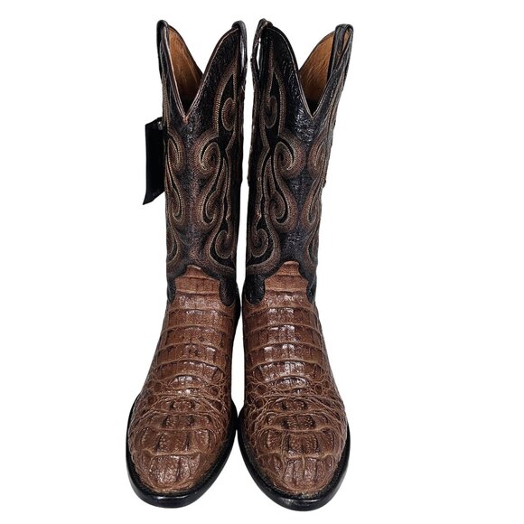 Sedona West Mens Cowboy Boots Leather Crocodile Print Cognac Brown Mens 7.5D NWT - Picture 2 of 14